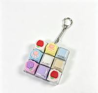 Porte-clés anti-stress en silicone souple, motif chat et fruits de dessin animé, avec fonction push-pop et clicker, petit pendentif cube