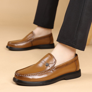 Zapatos de Cuero Casuales de Negocios para Hombre, Sin Cordones, Tacón Plano, Color Negro, Material de Piel de Vaca, Disponibles en Tallas para Adultos - Product Image 3