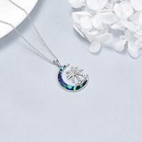 Vente en gros de bijoux pour femmes Collier à pendentif en argent sterling 925 avec coquille d'ormeau lune cocotier