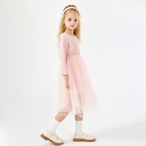 RTS Wholesale Fall Colorful Round Neck Tulle Casual Long Sleeve <strong>Kids</strong> Baby Girls <strong>Dress</strong> for 3-8 Years - Product Image 3