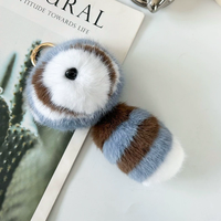 Porte-clés en peluche douce en forme de petit raton laveur et de panda à longue queue en vraie fourrure de lapin Rex, modèle 3D, accessoire de marque EASYA