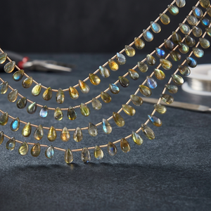 8-Inch Blue Fire <b>Labradorite</b> Smooth Briolette Pear Drop Beads Strand Multi Fire for Jewelry <b>Bracelet</b> Making 8Inches - Product Image 4