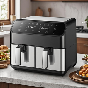 Friteuse à air électrique double panier en plastique antiadhésive sans huile 8L avec contrôle numérique pour une utilisation en extérieur et à domicile - Product Image 2