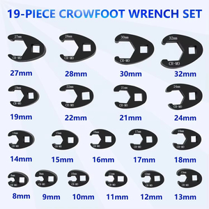Jeu de clés à fourche métriques 19 pièces en acier à haute teneur en carbone, garantie 1 an - Noir, entraînement 3/8, clé à cliquet, marque CIHOO - Product Image 3