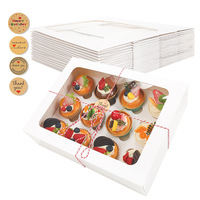 Boîte d'emballage personnalisée pour cupcakes, biscuits et desserts, en carton blanc, imperméable, haut de gamme, portable, non pliable, 12 pièces