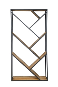 Estantería de hierro/natural con diseño en zigzag, color negro, de tubo metálico/natural, madera de mango, precio al por mayor, colección de muebles - Product Image 4
