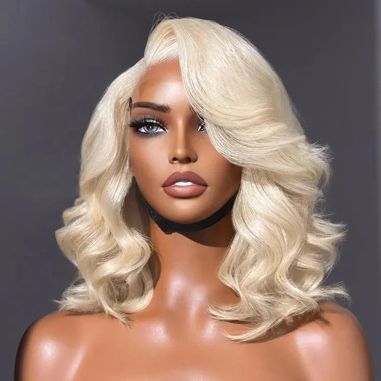 Blonde 613 Layered Cut Loose Body Wave Wig Glueless 5x5 Closure HD Transparent Lace Front Wig Right C Part Short Wig