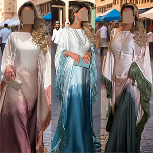 Middle East Modest Silk Abaya <b>Long</b> Sleeve Floor Length Round Neck Colorblock Women's Wedding <b>Dress</b> Lightweight Loose Fit - Product Image 2