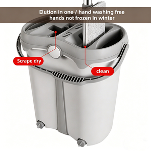 Mopa Plana Giratoria 360 Grados con Cubo, Juego <span class=keywords><strong>de</strong></span> Mopa <span class=keywords><strong>de</strong></span> Microfibra Ecológica para Limpieza en Seco y Húmedo con 2 Cabezales, Venta Caliente <span class=keywords><strong>de</strong></span> Fábrica - Product Image 6