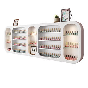 Modern Wood <b>Nail</b> Color Display Cabinet Wall Mounted Polish Shelf Organizer with LED Light for Salon Boutique - Product Image 3
