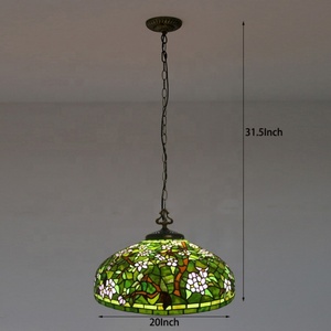 LongHuiJing Tiffany Pendant Light Handcrafted Stained Glass Ceiling Lamp Large Traditional 1-Lamp <b>Halogen</b>/LED 360 Beam - Product Image 6