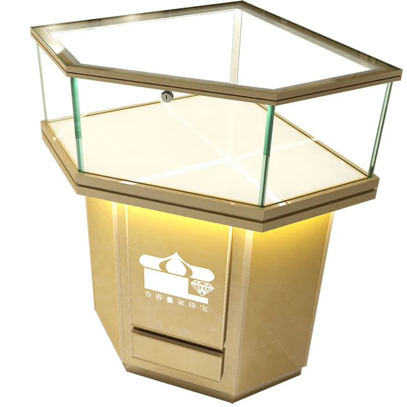 Luxury Jewellery Store Display Cabinet Glass Corner Jewelry Display Furniture with LED Light