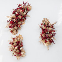 Décor floral rectangulaire personnalisable en soie dorée bordeaux de luxe pour arche de mariage, location événementielle et vitrine de magasin