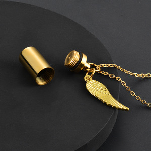 Kalung Liontin Klasik Berlian Stainless Steel Bentuk Bulat dengan Sayap dan Abu Tulang, Hadiah Kenangan - Product Image 4