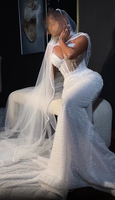 AL1816 2025 Robe de Mariée Sirène Luxe Personnalisée en Satin Blanc Perle Élégante avec Voile Châle Brodée pour la Mariée