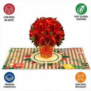 Tarjeta de Felicitación Navideña 3D con Diseño de Flor de Pascua, Hecha a Mano, Regalo Sorpresa para Deseos Festivos - Product Image 6