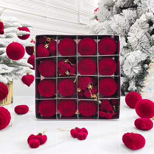 Christmas Ornaments Velvet <b>Wrapped</b> <b>Plastic</b> Baubles Flocking Velvet Hanging Balls For Xmas Tree Home Decoration - Product Image 2