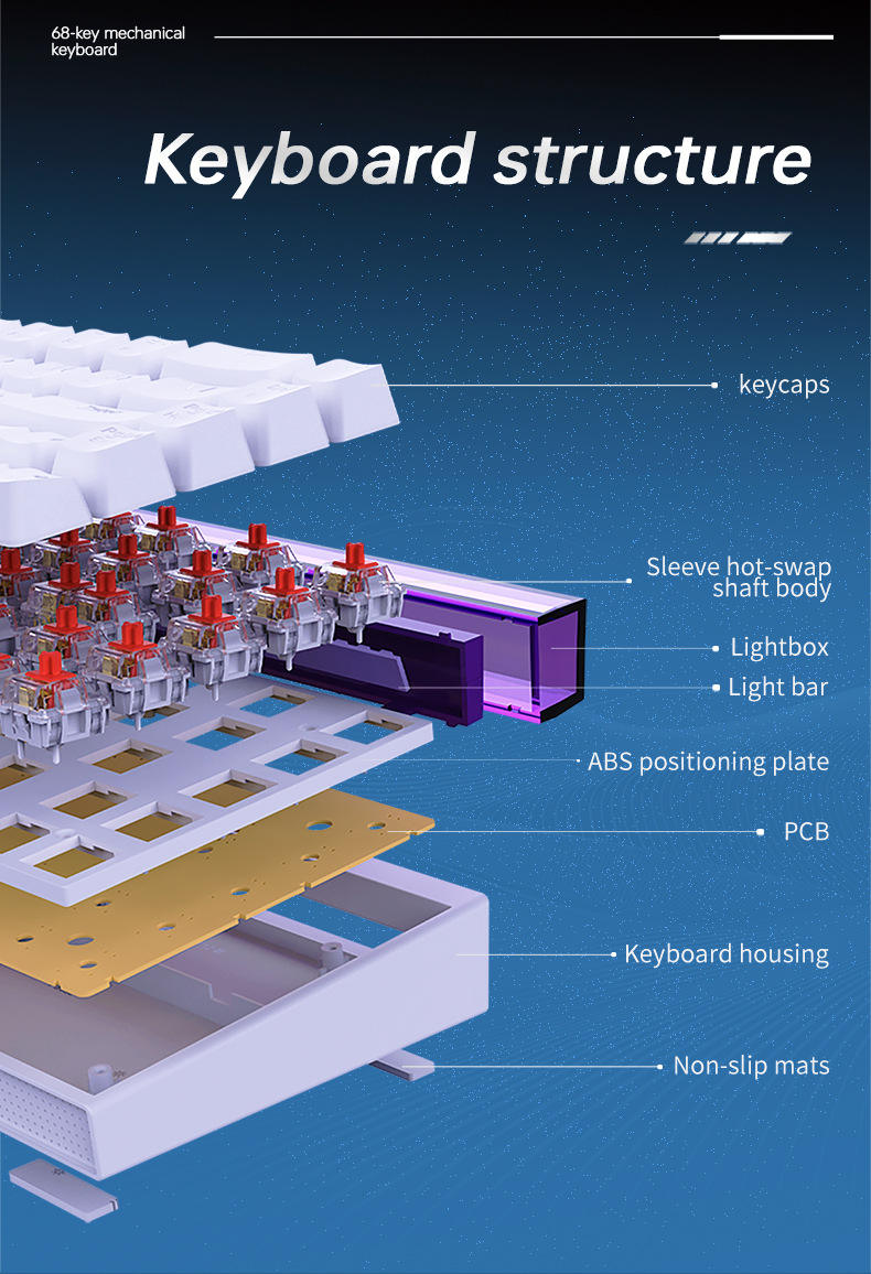 AJAZZ NK68 Red Axis Mechanical RGB Keyboard Wired Office Computer