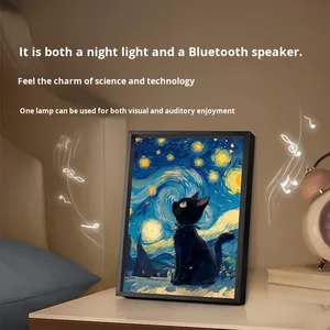 Van Gogh Cat Series Modern Art Cute Creative Metal Bluetooth Speaker Lighting Gift Birthday <b>Present</b> for Girls Best Friends Sense - Product Image 3