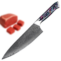 Couteau de cuisine en acier véritable damas japonais VG10 de 7 à 8 pouces, manche en résine durable et tranchant forgé à 67 couches pour bouchers