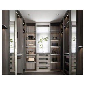Portes modernes en miroir Étagères en verre Rails suspendus Finition mélamine Armoire personnalisée Style libre en forme de U Armoire durable - Product Image 1