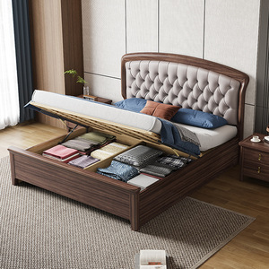 Lit de rangement en bois massif 1,8 m, lit double en bois de rose, meubles de chambre pliables pour adultes et personnes âgées - Product Image 2