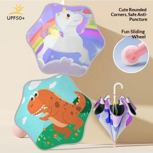 Paraguas Manual Infantil con Esquinas Redondeadas, Diseño de Dibujos Animados, Tela Anticolisión, 6 Varillas, Protección UV para Niños y Niñas de Primaria - Product Image 3
