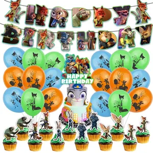 Cartoon Zootopia Party Decorations Cake Topper Happy Birthday Banner Balloons Decor Baby Shower For Kids Party Supplies