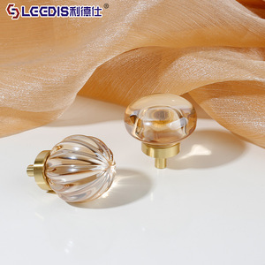 Lgedis Crystal Egg Shape Cabinet <b>Knobs</b> Brass <b>Glass</b> Modern Furniture Drawer <b>Door</b> Handles For Wardrobe Cupboard - Product Image 1