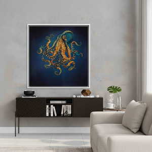 Elegant Octopus Canvas Print: Modern <b>Wall</b> <b>Art</b> for Home Decor,WHITE <b>FRAMED</b> CANVAS - Product Image 3