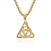 Perhiasan Gothic Lapis Emas 18k Baja Tahan Karat Celtic Triquetra Ouroboros Liontin Kalung Pria Rantai Viking Norse Grosir