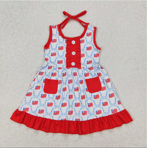 Robes et barboteuses à nœuds drapeau du 4 juillet pour bébés filles - Product Image 2