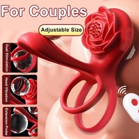 Vibrateur puissant pour pénis, anneau de pénis à télécommande, rose rouge, silicone+ABS, éjaculation retardée, jouets sexuels pour adultes, hommes 18+