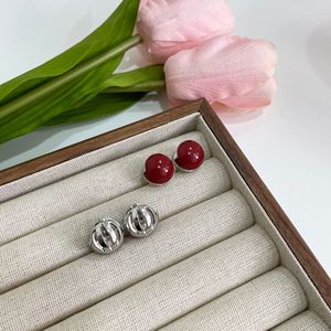 S925 Sterling <b>Silver</b> <b>Stud</b> <b>Earrings</b> Wine Red Glaze Geometric Shape Everyday Wear - Product Image 2