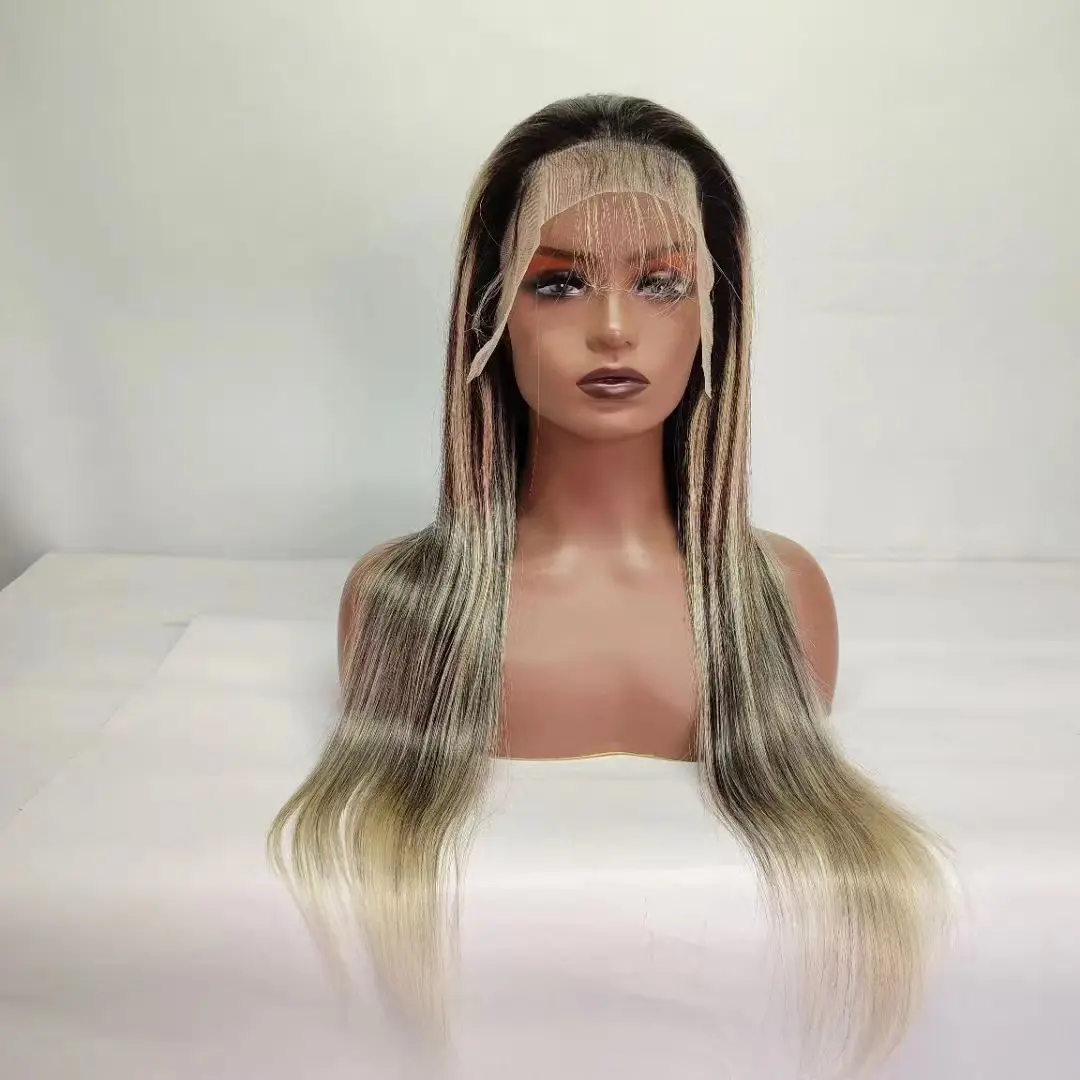 Gradient two-color brown straight long hair 35 cm custom girl dolls long straight human hair braided wig