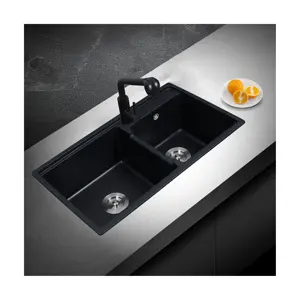 Black Small quartz Corner kitchen sink Large Capacity Double Bowl Quartz Molds Granite Composite Sinks