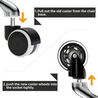 Roulettes pivotantes silencieuses en caoutchouc PU noir de 75 mm, durables et écologiques, avec tige en acier, pour chaise de bureau - Vente chaude