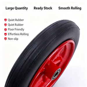 300-8 Rubber Solid <b>Wheel</b> Red Spoke High Load Smooth Rotation Flat Type - Product Image 6