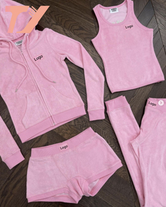 TUOYI Loungewear Suit Terry Towel Crop Top y Shorts Pijamas de mujer Conjunto de 2 piezas Verano Bordado Ropa de Casa Ropa de dormir - Product Image 3