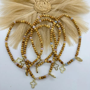 십자가 매력이 있는 종교 나무 구슬 묵주, 가톨릭 선물을 위한 현대 전체 10 년 묵주 랩 팔찌 - Product Image 3