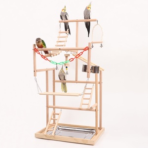 Grand support de jouets de luxe pour oiseaux avec échelle de terrain de jeu et balançoire pour perroquet en bois écologique pour l'escalade et le jeu - Product Image 5