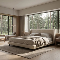 Lit plateforme moderne de luxe léger en tissu capitonné, taille Queen, vente en gros pour chambre à coucher et hôtel haut de gamme
