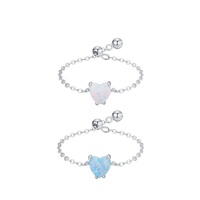 Bagues minimalistes en argent en forme de cœur, bagues en opale blanche et bleue, argent sterling 925, bagues ajustables pour femmes