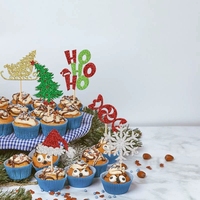 Ensemble de Décorations pour Cupcakes sur le Thème de Noël avec Motifs de Traîneau du Père Noël et de Rennes pour les Fêtes de Noël