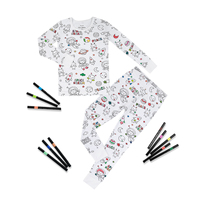 Ensemble Pyjama Enfant Unisexe en Bambou Tricoté à Motifs de Dessins Animés à Colorier Soi-même, 2 Pièces, Manches Longues, Vêtements de Nuit pour Bébés et Enfants, Vente en Gros