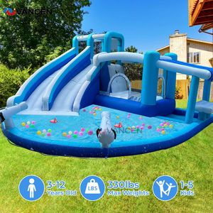 Parque Acuático Inflable 7 en 1 con Toboganes Dobles, Pared de Escalada, Material Oxford 840D y Soplador, para Niños, Diversión al Aire Libre en el Patio Trasero - Product Image 3