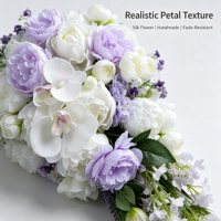 Bouquet de mariée cascade européen avec fleurs artificielles en soie pivoine et orchidée violettes et blanches pour décoration de séance photo style forêt