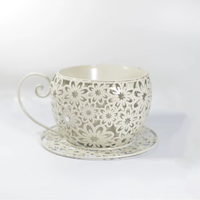 Jardinière en fer forgé en forme de tasse à café, pot de fleurs creux en métal, support décoratif pour plantes, pour patio, jardin, ornement extérieur