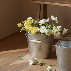 Vaso Moderno in Latta Pioneera, Secchio per Fiori in Ferro, Decorazione per Casa e Giardino, Vaso in Metallo Zincato Ecologico con Motivo Verticale - Product Image 3