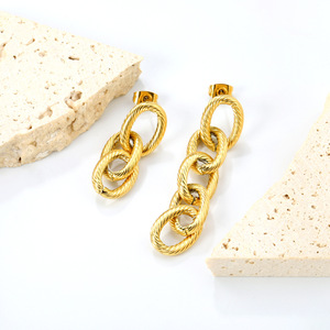 Pendientes de tuerca con cadena de borlas, diseño geométrico, estilo minimalista moderno, color dorado - Product Image 2